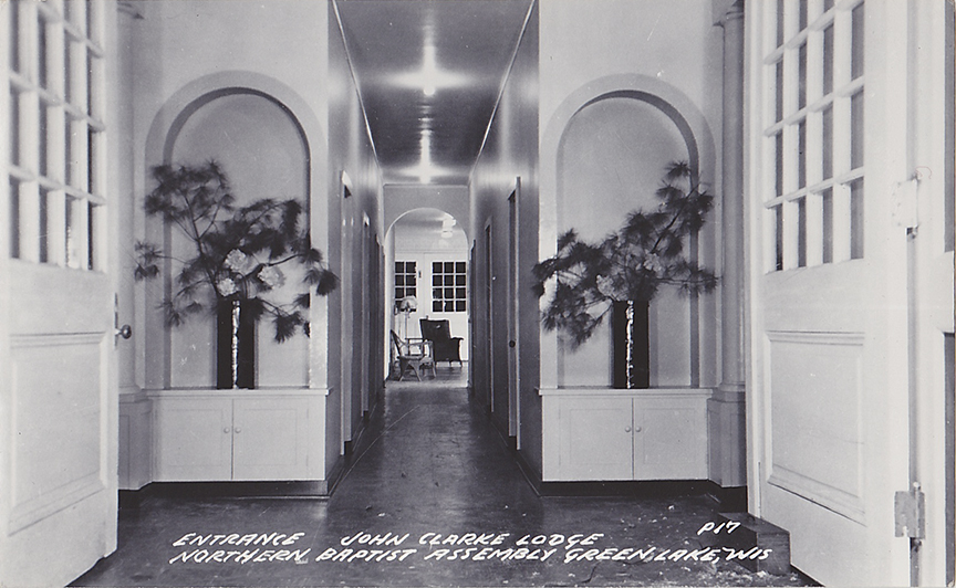 10096-Entrance John Clarke Lodge Northern Baptist Assembly, Green Lake, Wis.