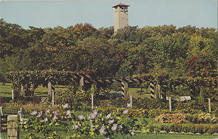 10104-The American Baptist Assembly, Green Lake, Wisconsin, The Formal Gardens and Judson Tower