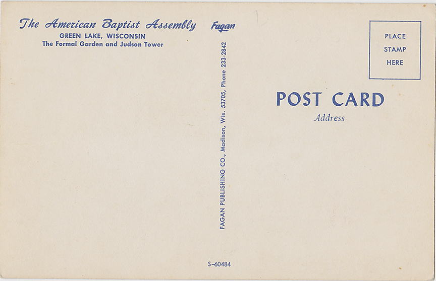 10104-The American Baptist Assembly, Green Lake, Wisconsin, The Formal Gardens and Judson Tower