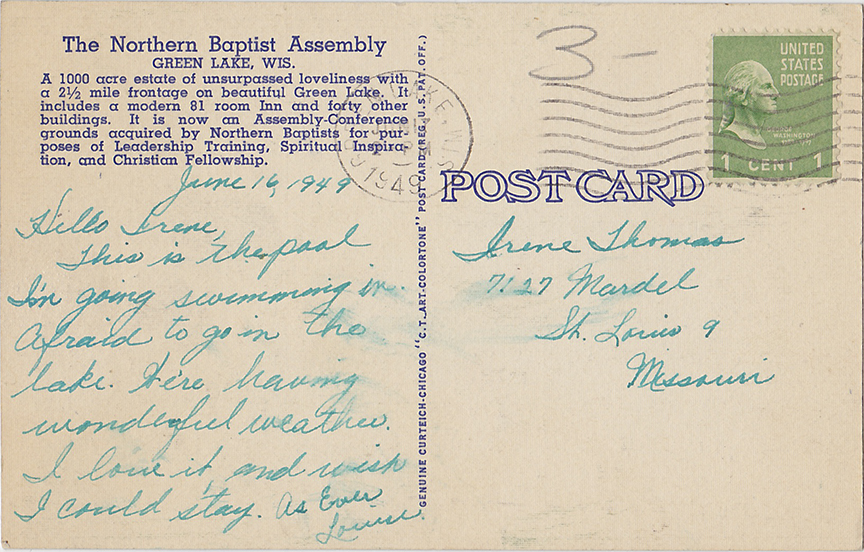 10116-The Pool, Northern Baptist Assembly, Green Lake, Wis. - Canceled 1949