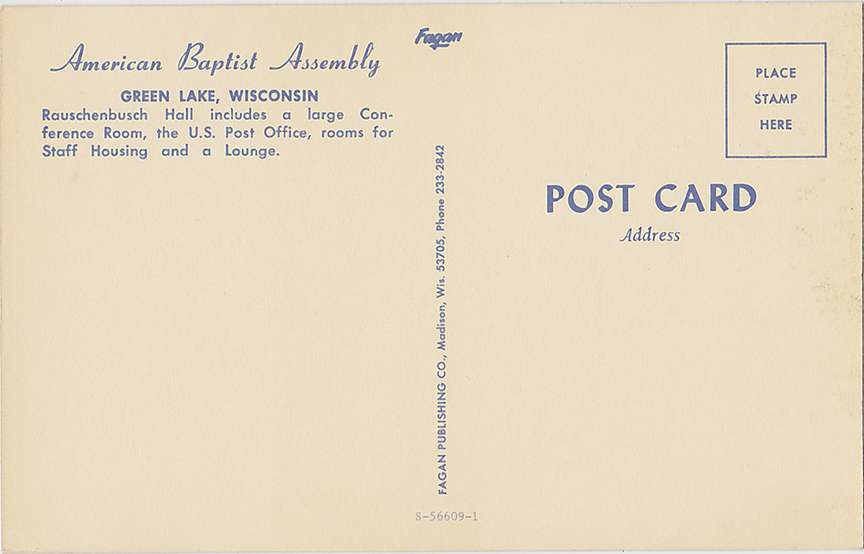 10124-American Baptist Assembly, Green Lake, Wisconsin Rauschenbusch Hall (This building was located west of the Greenhouse across the Avenue of Flags Road)