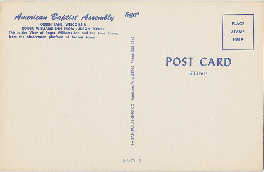 10135-American Baptist Assembly, Green Lake, Wisconsin, Roger Williams Inn from Judson Tower.
