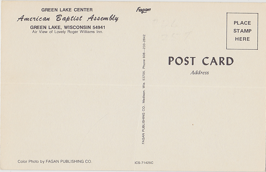 10136-Green Lake Center, American Baptist Assembly, Green Lake, Wisconsin, 54941, Air View of Lovely Roger Williams Inn