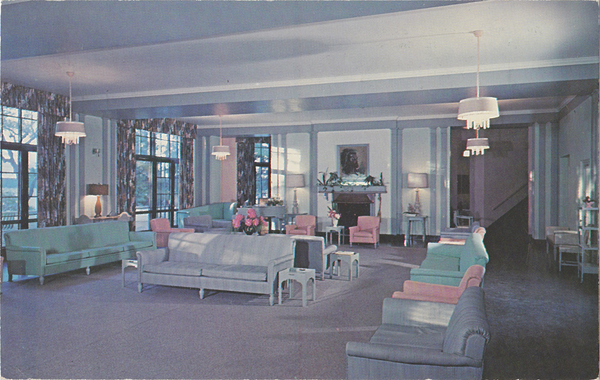 10153-The American Baptist Assembly, Green Lake, Wisconsin, The Friendly warmth of the 81 room Roger Williams Inn greets guest in the lobby. - Canceled 1960
