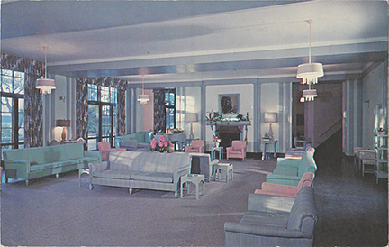 10153-The American Baptist Assembly, Green Lake, Wisconsin, The Friendly warmth of the 81 room Roger Williams Inn greets guest in the lobby. - Canceled 1960