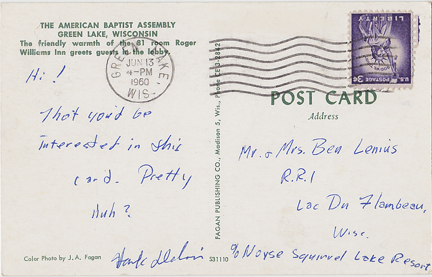 10153-The American Baptist Assembly, Green Lake, Wisconsin, The Friendly warmth of the 81 room Roger Williams Inn greets guest in the lobby. - Canceled 1960
