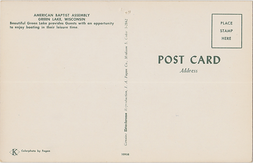 10303-American Baptist Assembly, Green Lake, Wisconsin, Beautiful Green Lake provides guests with an opportunity to enjoy boating in their leisure time.