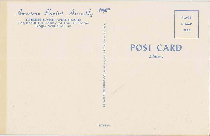 10314-American Baptist Assembly, Green Lake, Wisconsin The beautiful Lobby of the 81 room Roger Williams Inn