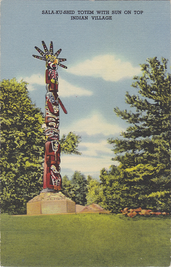 10323-SALA-KU-SHID Totem with Sun on top, Indian Village, The Northern Baptist Assembly, Green Lake, Wis.