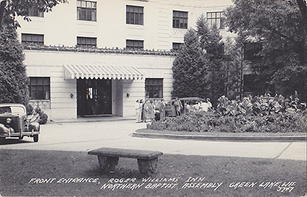 10329-Front entrance, Roger Williams Inn, Northern Baptist Assembly, Green Lake, Wis.