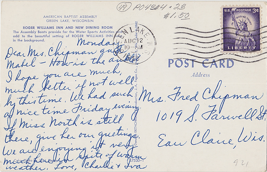 10346-American Baptist Assembly, Green Lake, Wisconsin, Roger Williams Inn and new dinning room - Canceled 1958