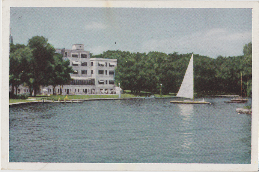 10655-The Northern Baptist Assembly, Green Lake, Wisconsin, Roger Williams Inn from the Lake - Canceled 1950