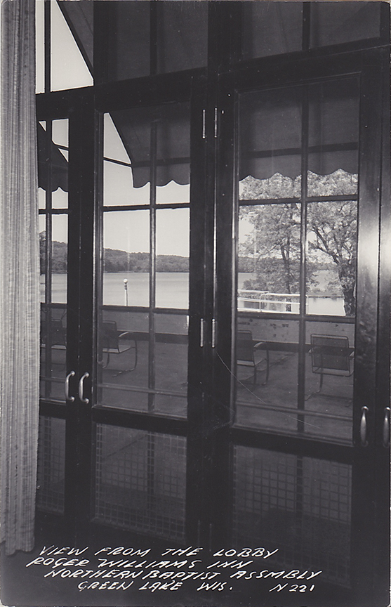 10673-View from the Lobby, Roger Williams Inn, Northern Baptist Assembly, Green Lake, Wis.