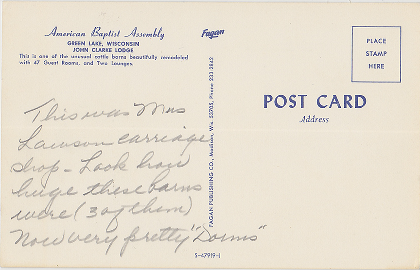 10601-American Baptist Assembly, Green Lake Wisconsin, John Clark Lodge