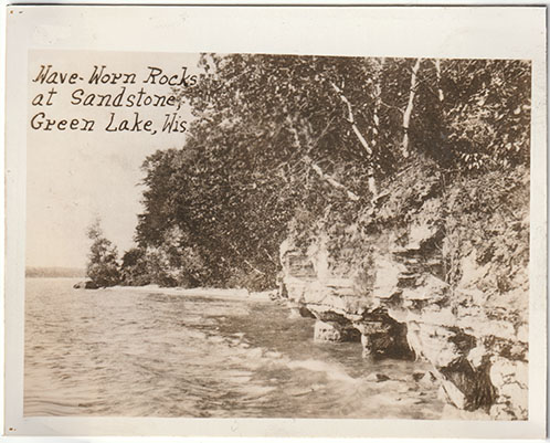 Wave worn rocks at Sandstone Point, Green Lake, Wisconsin